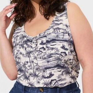 Torrid Navy and White Tropical Print Top